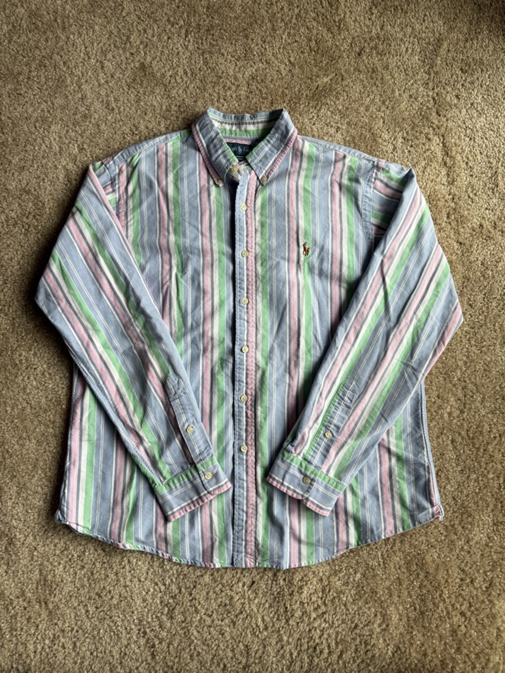 Ralph Lauren Custom Fit XL Striped Cotton Button-Down Shirt Polo Player